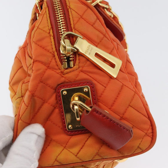 PRADA Quilted Chain Shoulder Bag Nylon Orange Gold Auth BA11028
