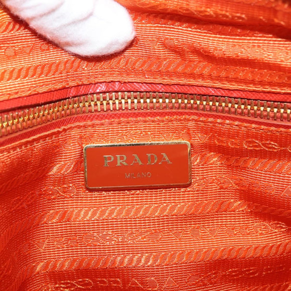 PRADA Quilted Chain Shoulder Bag Nylon Orange Gold Auth BA11028