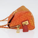 PRADA Quilted Chain Shoulder Bag Nylon Orange Gold Auth BA11028-4