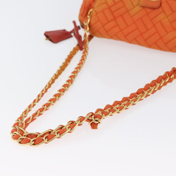 PRADA Quilted Chain Shoulder Bag Nylon Orange Gold Auth BA11028