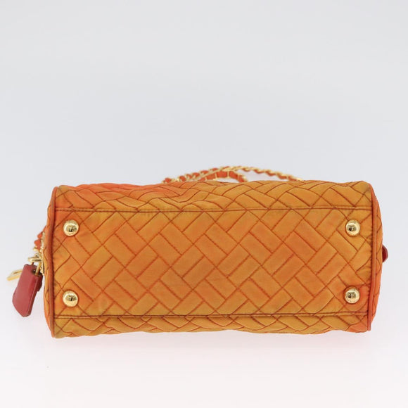 PRADA Quilted Chain Shoulder Bag Nylon Orange Gold Auth BA11028
