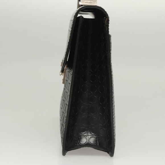 Salvatore Ferragamo Gancini Hand Bag Leather Black Silver Auth BA1103