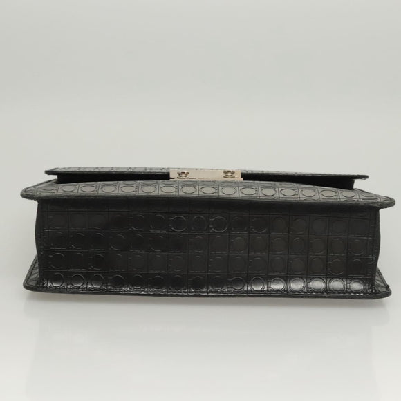 Salvatore Ferragamo Gancini Hand Bag Leather Black Silver Auth BA1103