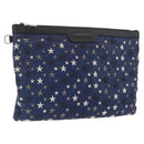 Jimmy Choo Studs Clutch Bag Leather Navy Silver Auth BA11032-1