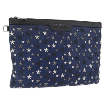 Jimmy Choo Studs Clutch Bag Leather Navy Silver Auth BA11032