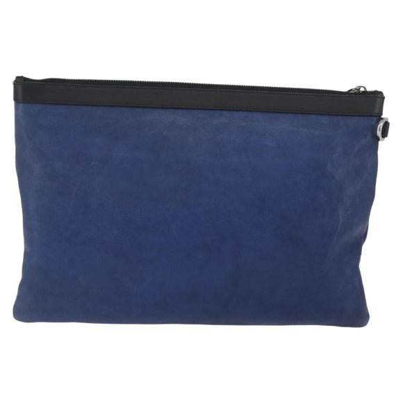 Jimmy Choo Studs Clutch Bag Leather Navy Silver Auth BA11032