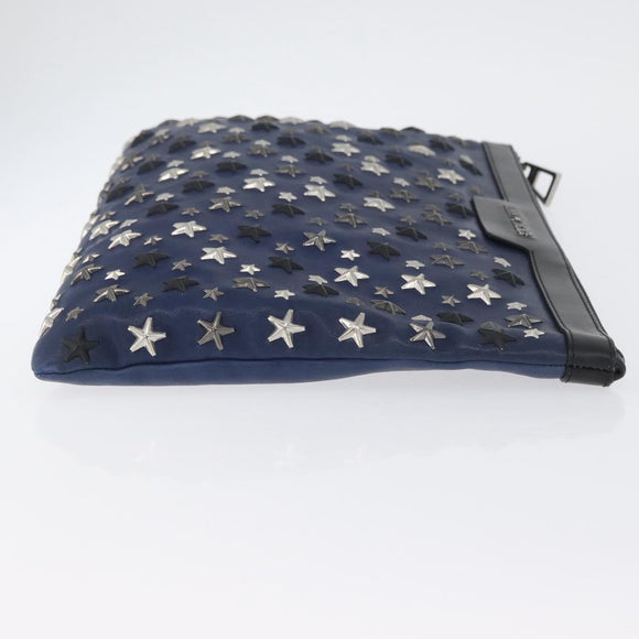 Jimmy Choo Studs Clutch Bag Leather Navy Silver Auth BA11032