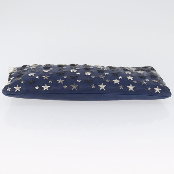 Jimmy Choo Studs Clutch Bag Leather Navy Silver Auth BA11032