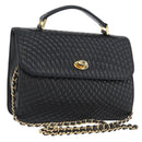 BALLY Quilted Chain Shoulder Bag Leather 2way Black Gold Auth BA11038-1