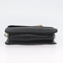 BALLY Quilted Chain Shoulder Bag Leather 2way Black Gold Auth BA11038-5