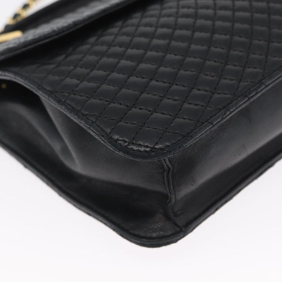 BALLY Quilted Chain Shoulder Bag Leather 2way Black Gold Auth BA11038