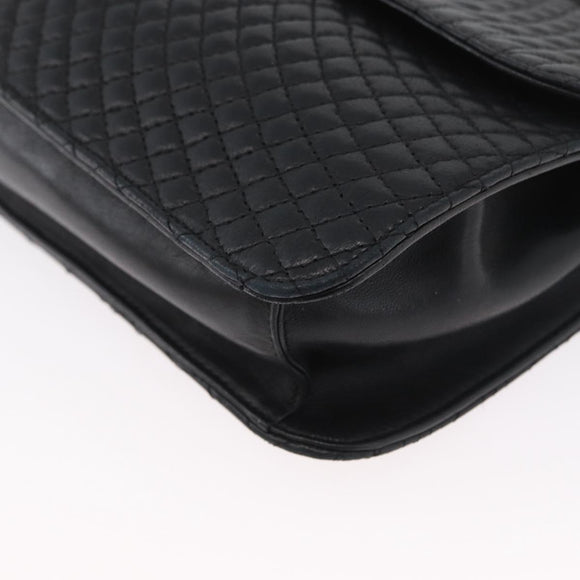BALLY Quilted Chain Shoulder Bag Leather 2way Black Gold Auth BA11038