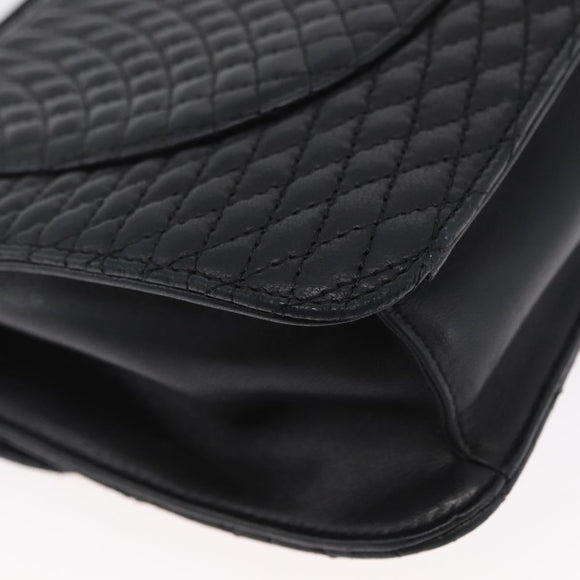 BALLY Quilted Chain Shoulder Bag Leather 2way Black Gold Auth BA11038