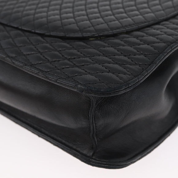 BALLY Quilted Chain Shoulder Bag Leather 2way Black Gold Auth BA11038