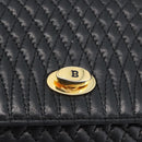 BALLY Quilted Chain Shoulder Bag Leather 2way Black Gold Auth BA11038-18