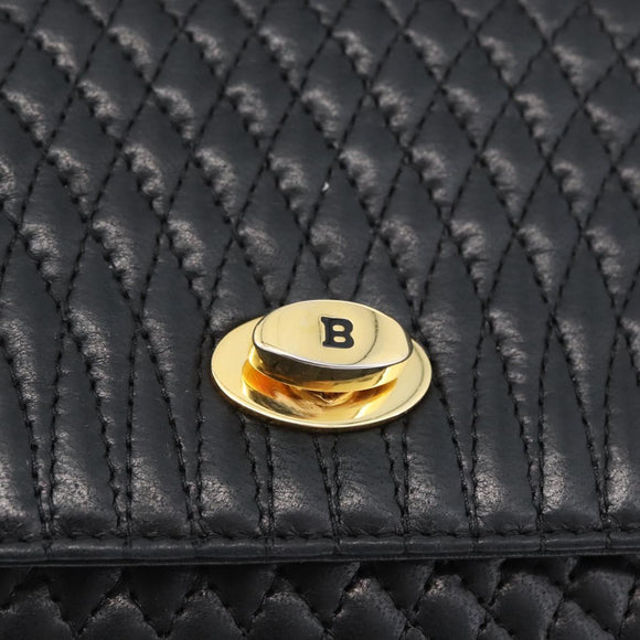BALLY Quilted Chain Shoulder Bag Leather 2way Black Gold Auth BA11038