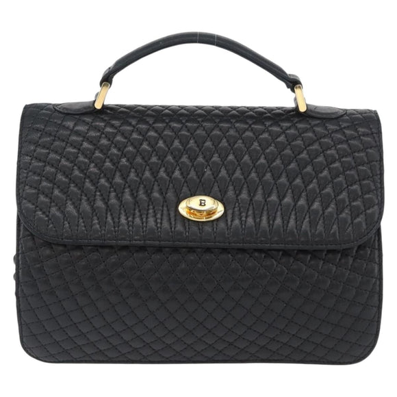 BALLY Quilted Chain Shoulder Bag Leather 2way Black Gold Auth BA11038