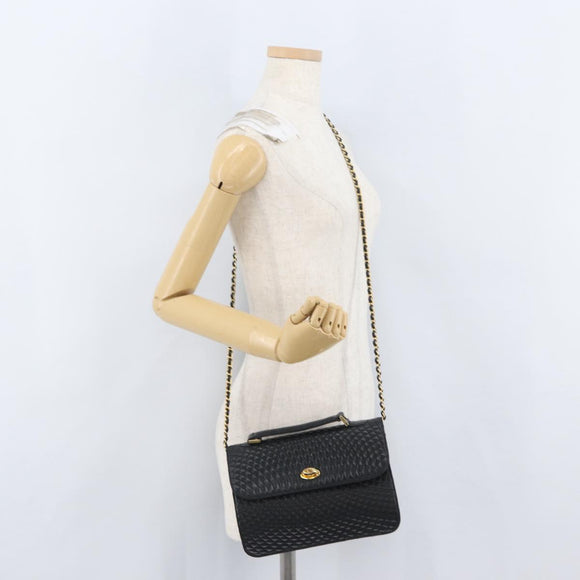 BALLY Quilted Chain Shoulder Bag Leather 2way Black Gold Auth BA11038