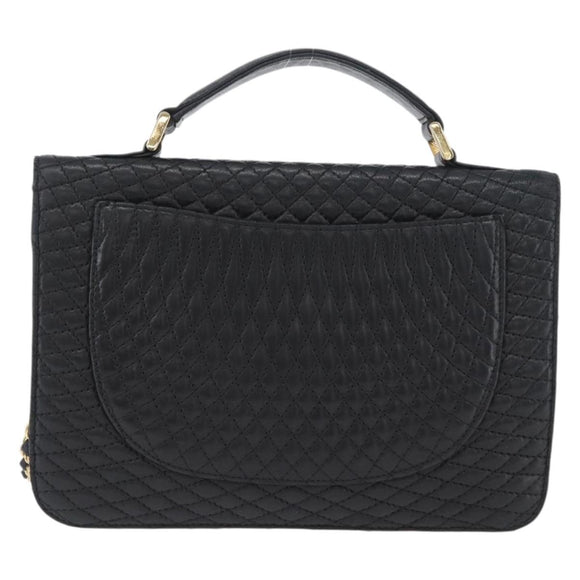 BALLY Quilted Chain Shoulder Bag Leather 2way Black Gold Auth BA11038