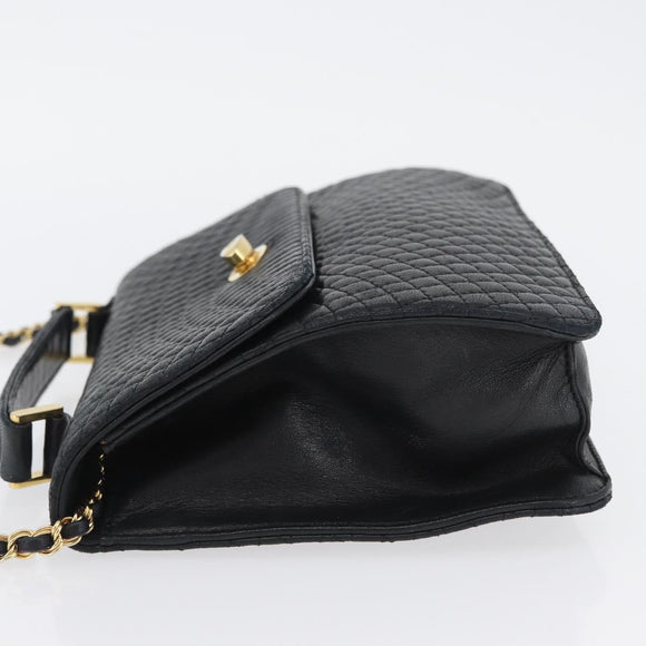 BALLY Quilted Chain Shoulder Bag Leather 2way Black Gold Auth BA11038