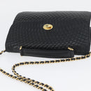 BALLY Quilted Chain Shoulder Bag Leather 2way Black Gold Auth BA11038-6