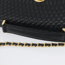 BALLY Quilted Chain Shoulder Bag Leather 2way Black Gold Auth BA11038-7