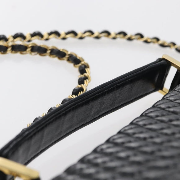 BALLY Quilted Chain Shoulder Bag Leather 2way Black Gold Auth BA11038