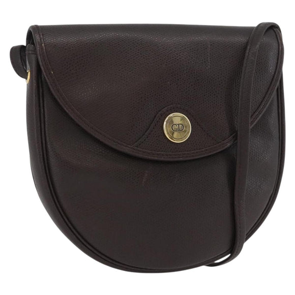 Christian Dior Shoulder Bag Leather Brown Gold Auth BA11045