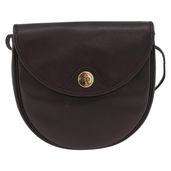 Christian Dior Shoulder Bag Leather Brown Gold Auth BA11045