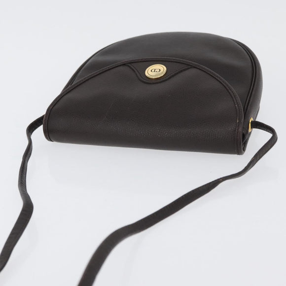 Christian Dior Shoulder Bag Leather Brown Gold Auth BA11045