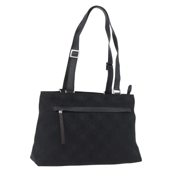 Salvatore Ferragamo Gancini Tote Bag Canvas Leather Black Silver Auth BA11046