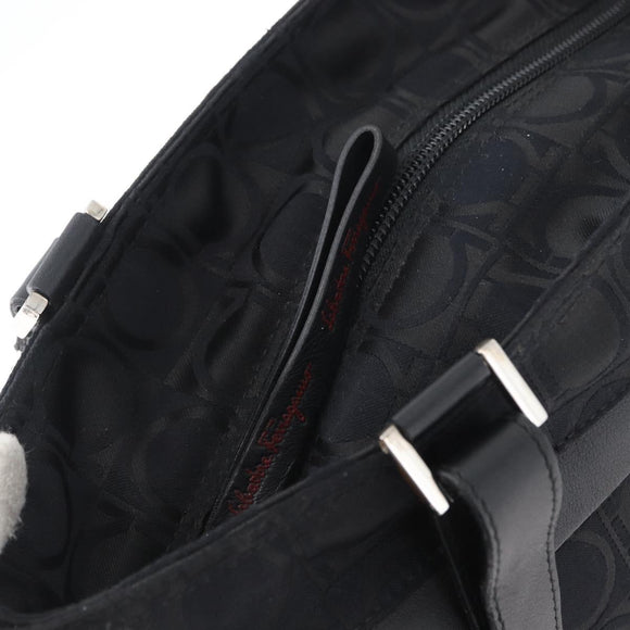 Salvatore Ferragamo Gancini Tote Bag Canvas Leather Black Silver Auth BA11046
