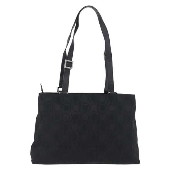 Salvatore Ferragamo Gancini Tote Bag Canvas Leather Black Silver Auth BA11046