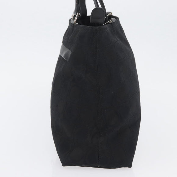 Salvatore Ferragamo Gancini Tote Bag Canvas Leather Black Silver Auth BA11046