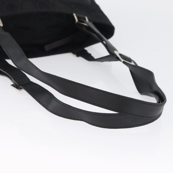 Salvatore Ferragamo Gancini Tote Bag Canvas Leather Black Silver Auth BA11046