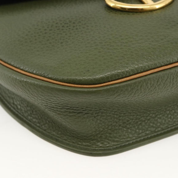 Christian Dior Shoulder Bag Leather Khaki Gold Auth BA11048