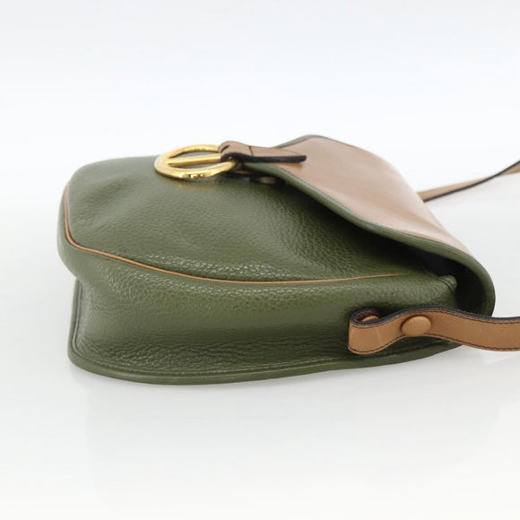 Christian Dior Shoulder Bag Leather Khaki Gold Auth BA11048
