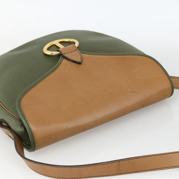 Christian Dior Shoulder Bag Leather Khaki Gold Auth BA11048