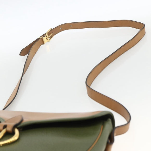 Christian Dior Shoulder Bag Leather Khaki Gold Auth BA11048