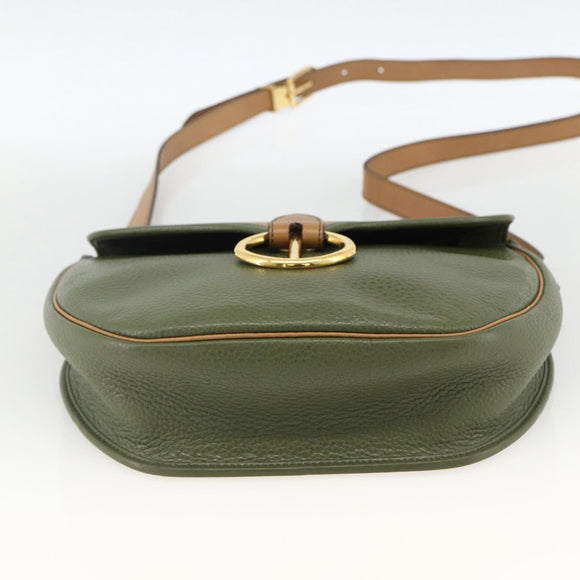 Christian Dior Shoulder Bag Leather Khaki Gold Auth BA11048