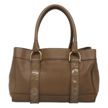 BURBERRY Tote Bag Leather Gold Brown Auth BA1105 - 0