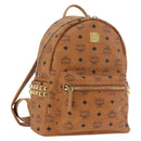 MCM Vicetos Logogram Backpack PVC Leather Brown Gold Auth BA11051-1