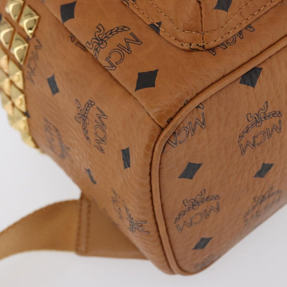 MCM Vicetos Logogram Backpack PVC Leather Brown Gold Auth BA11051