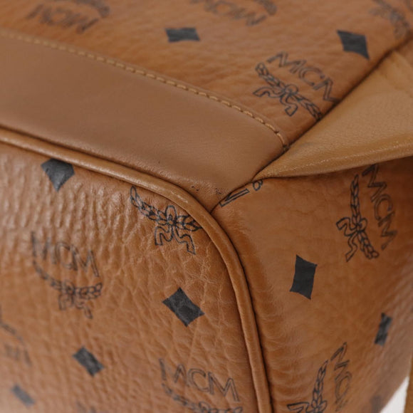 MCM Vicetos Logogram Backpack PVC Leather Brown Gold Auth BA11051