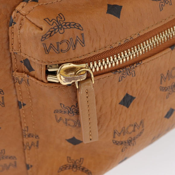 MCM Vicetos Logogram Backpack PVC Leather Brown Gold Auth BA11051