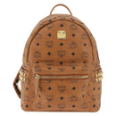 MCM Vicetos Logogram Backpack PVC Leather Brown Gold Auth BA11051-2