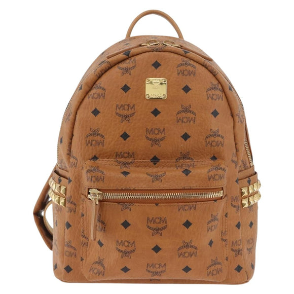 MCM Vicetos Logogram Backpack PVC Leather Brown Gold Auth BA11051