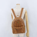 MCM Vicetos Logogram Backpack PVC Leather Brown Gold Auth BA11051-27