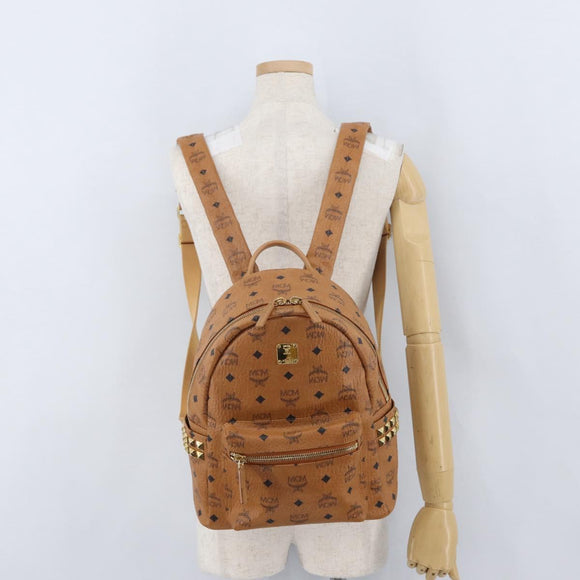 MCM Vicetos Logogram Backpack PVC Leather Brown Gold Auth BA11051