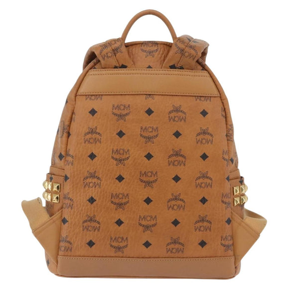 MCM Vicetos Logogram Backpack PVC Leather Brown Gold Auth BA11051